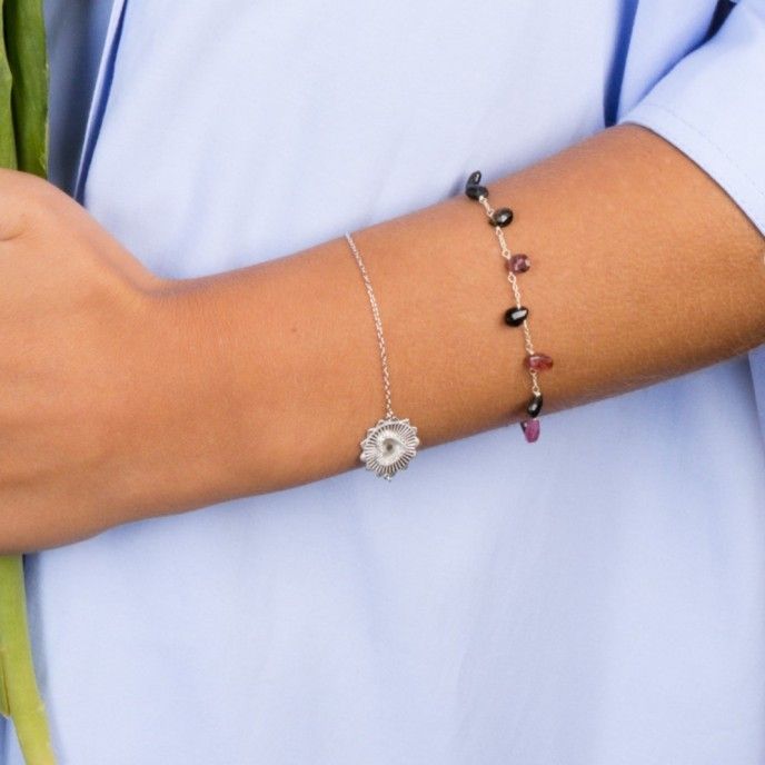 SILVER BRACELET WITH NATURAL STONES DROPS