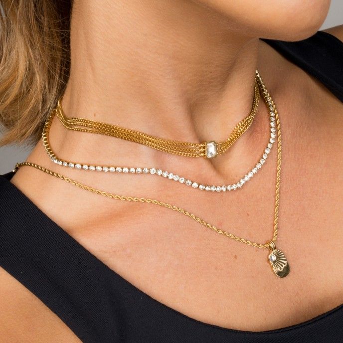 STEEL NECKLACE WITH ZIRCONS