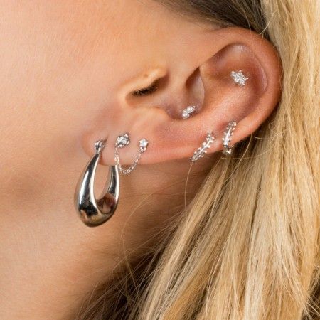 SILVER HOOP MINI LEAVES