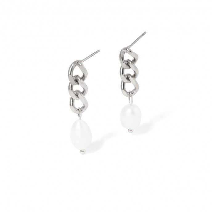 PENDIENTES DE ACERO CON PERLA