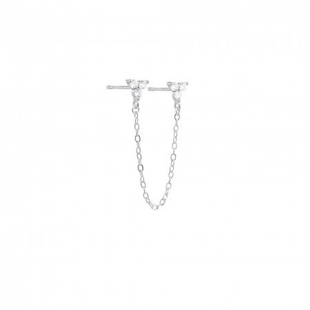 DOUBLE SILVER EARRING WITH CHAIN