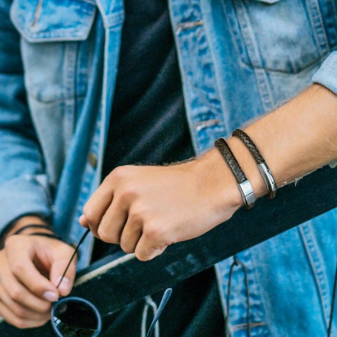 MEN'S STEEL LEATHER BRACELET