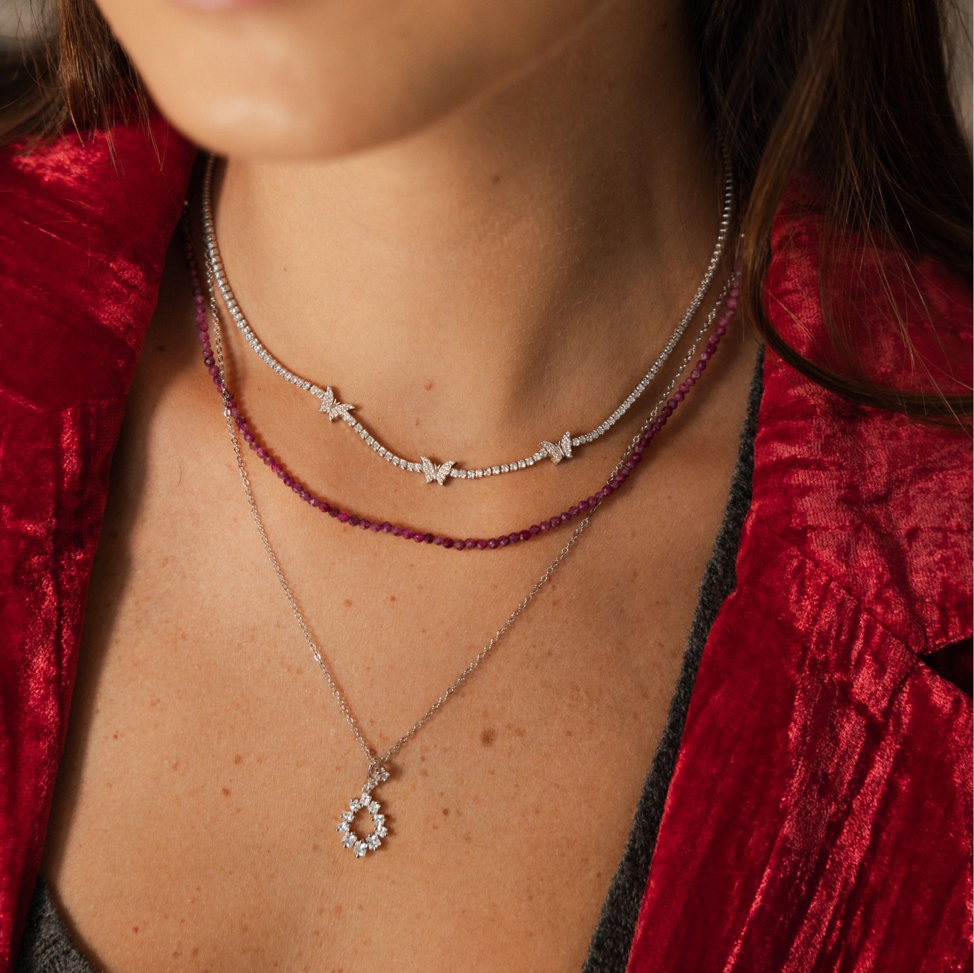 SILVER NECKLACE WITH NATURAL STONES