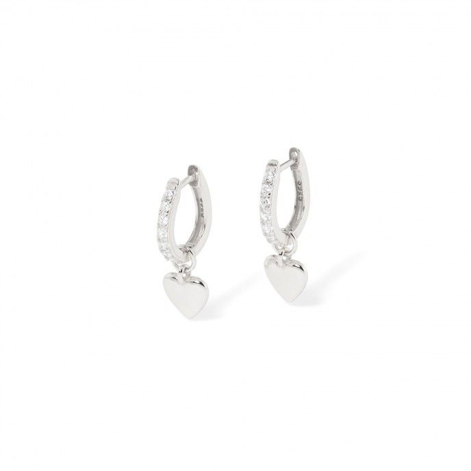 SILVER HOOPS WITH HEART