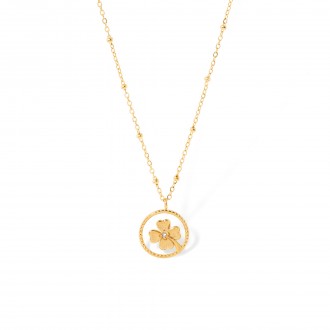 STEEL NECKLACE WITH CLOVER