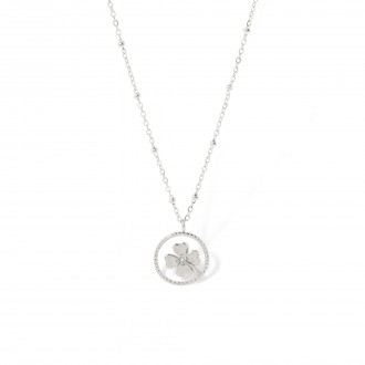STEEL NECKLACE WITH CLOVER