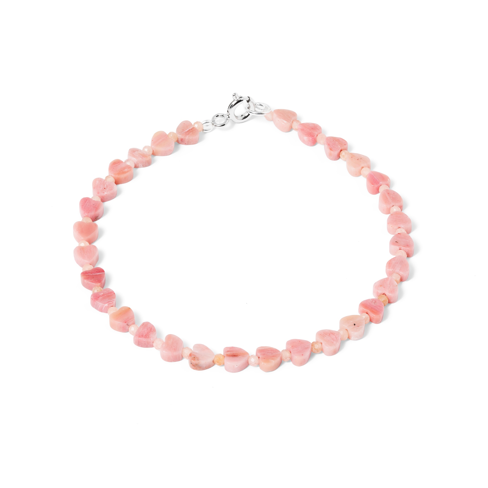 SILVER HEARTS BRACELET - RHODOCRUZITE