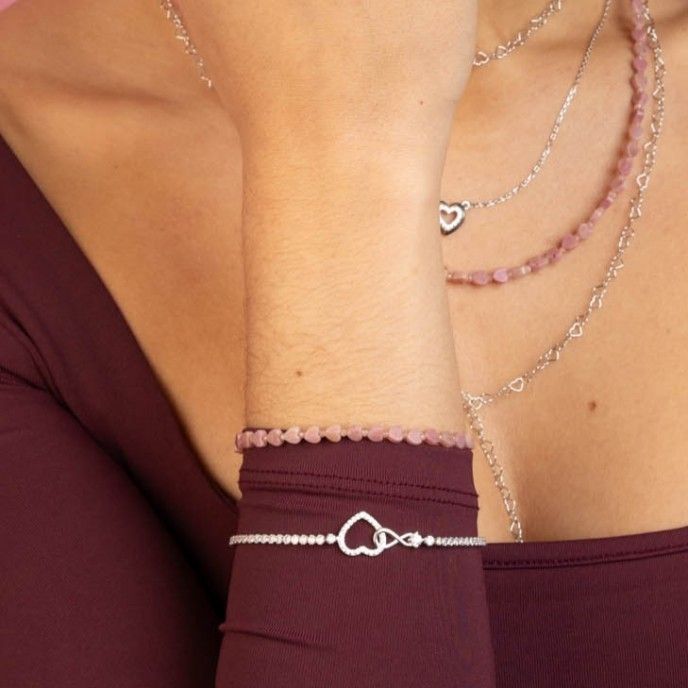 SILVER HEARTS BRACELET - RHODOCRUZITE