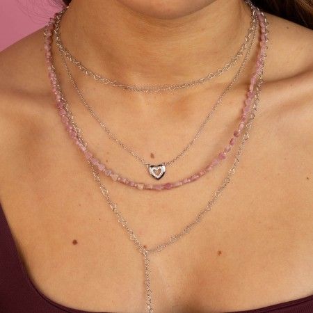SILVER HEARTS NECKLACE - RHODOCRUZITE