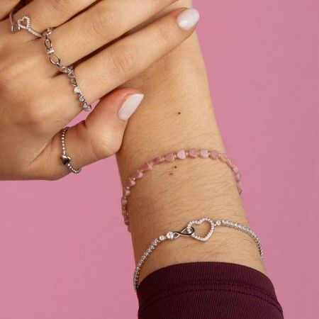 SILVER HEARTS BRACELET - RHODOCRUZITE
