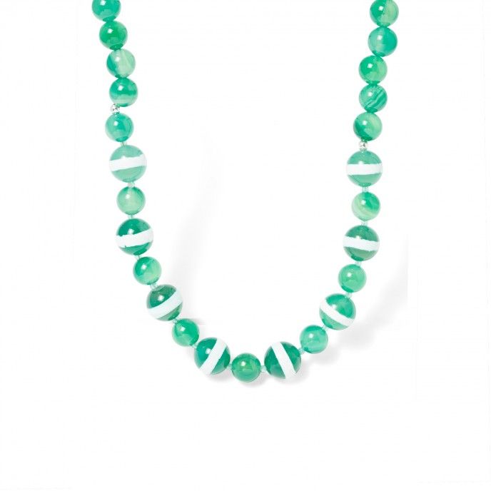 SILVER NECKLACE WITH NATURAL GREEN AGATE STONE