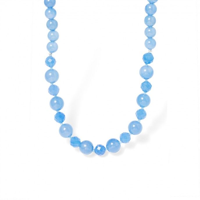 SILVER NECKLACE WITH NATURAL BLUE AGATE STONE