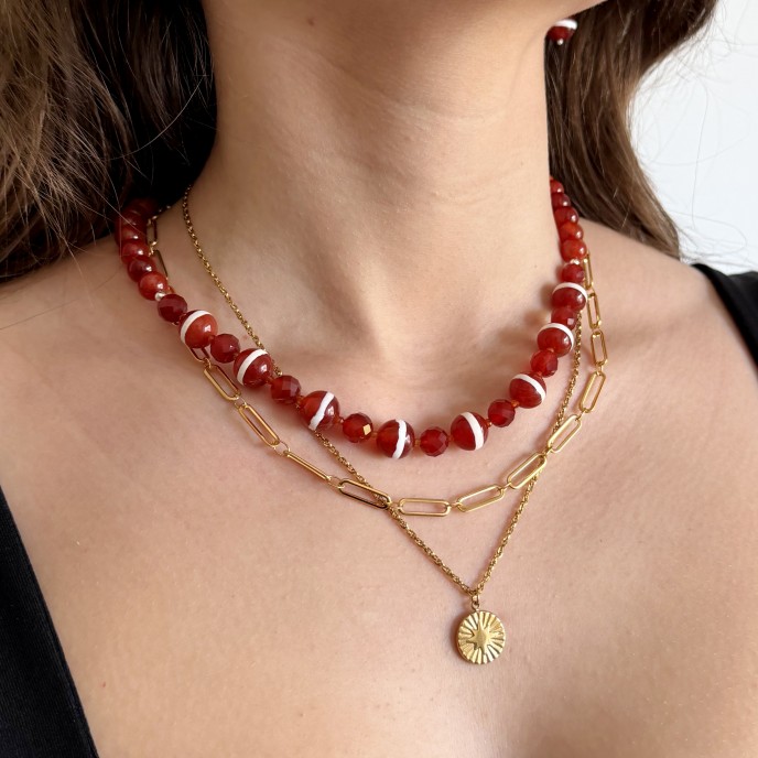 SILVER NECKLACE WITH NATURAL CARNELIAN AGATE STONE