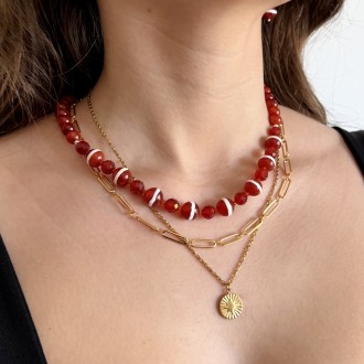 SILVER NECKLACE WITH NATURAL CARNELIAN AGATE STONE