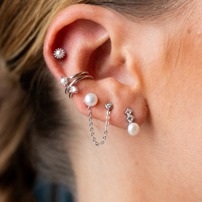 SILVER EARRING DOULE EFFECT WITH CHAIN