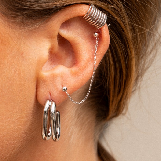 DOUBLE SILVER EARRING
