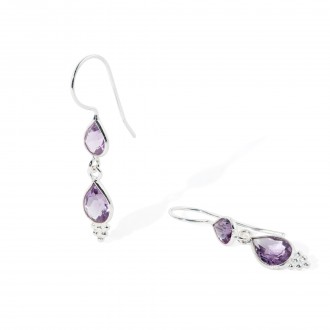 SILVER DROP EARRINGS - AMETHYST SILVER DROP EARRINGS - AMETHYST