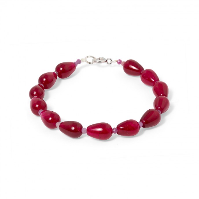 SILVER BRACELET WITH NATURAL STONE - PINK AGATE