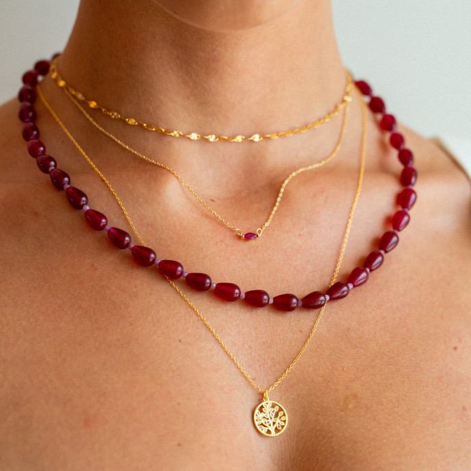 SILVER NECKLACE WITH NATURAL STONE - PINK AGATE