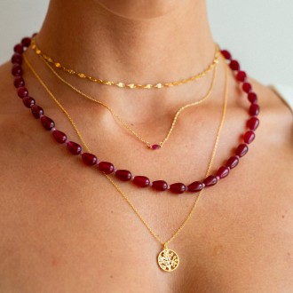 SILVER NECKLACE WITH NATURAL STONE - PINK AGATE