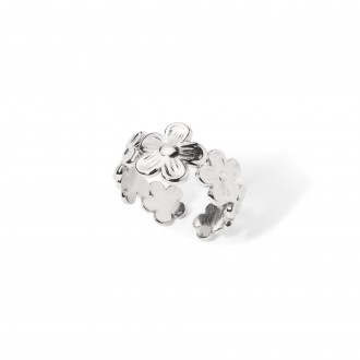 STEEL RING WITHJ FLOWERS