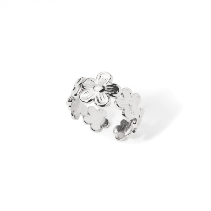 STEEL RING WITHJ FLOWERS