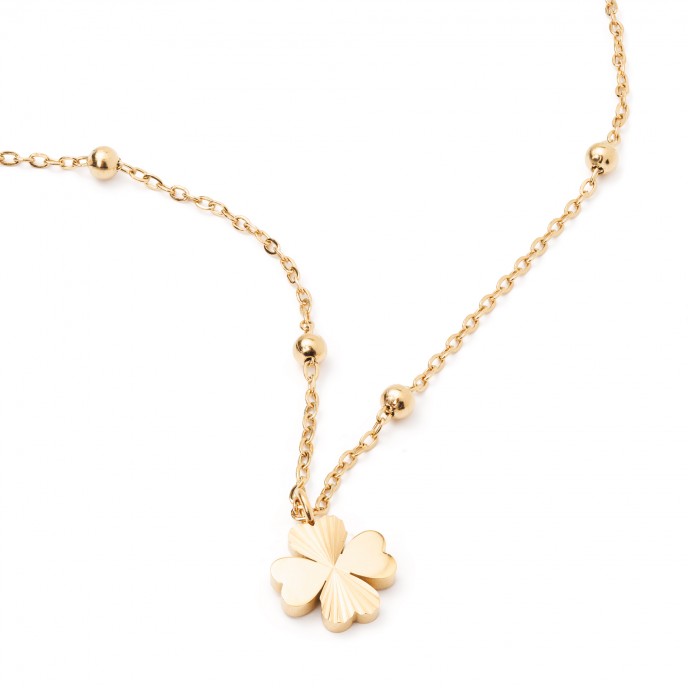 STEEL NECKLACE WITH CLOVER