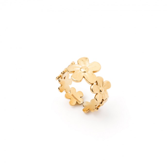 STEEL RING WITH FLOWERS
